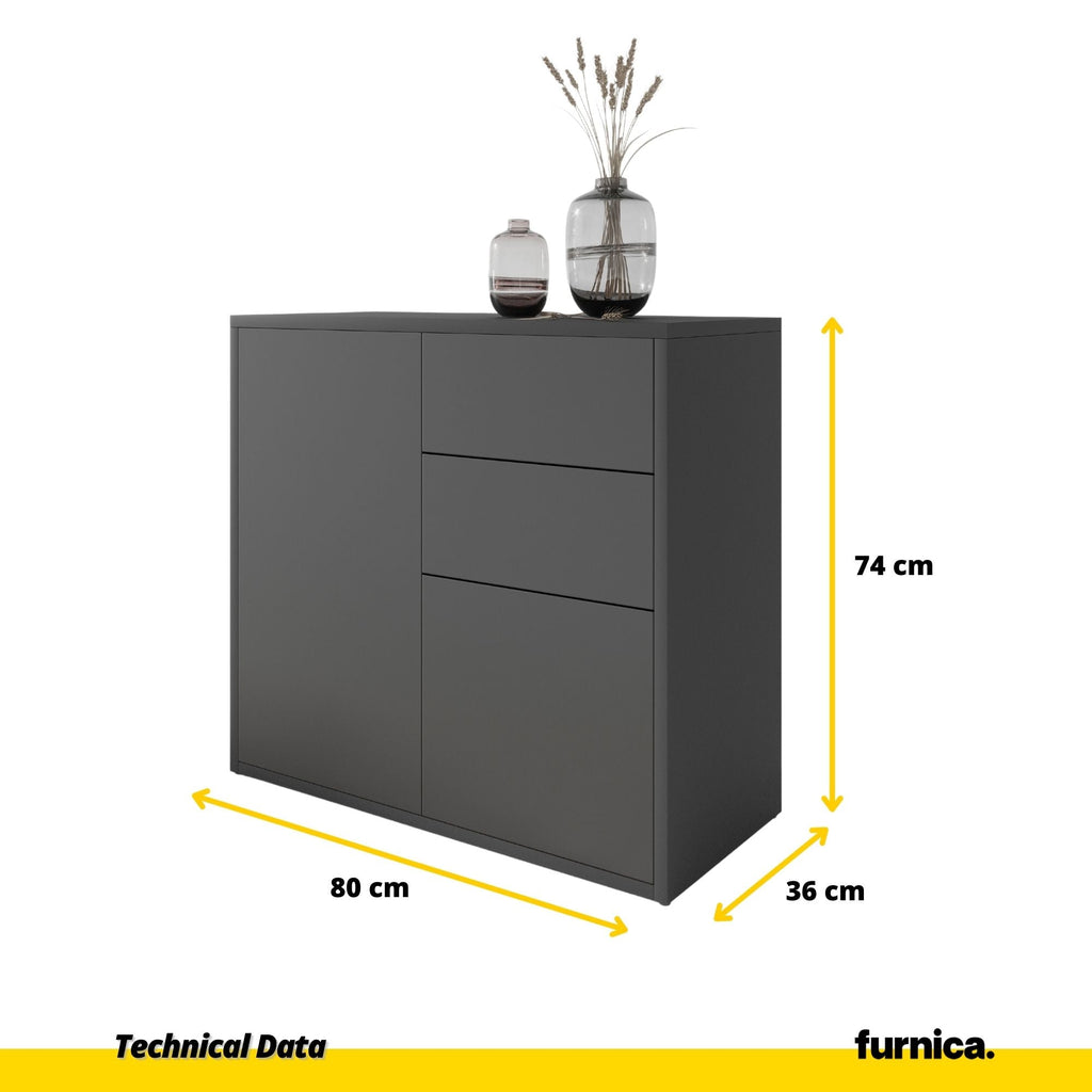 CAMILLE - Aparador de empuje para abrir con 2 puertas y 2 cajones - Antracita H74cm W80cm D36cm