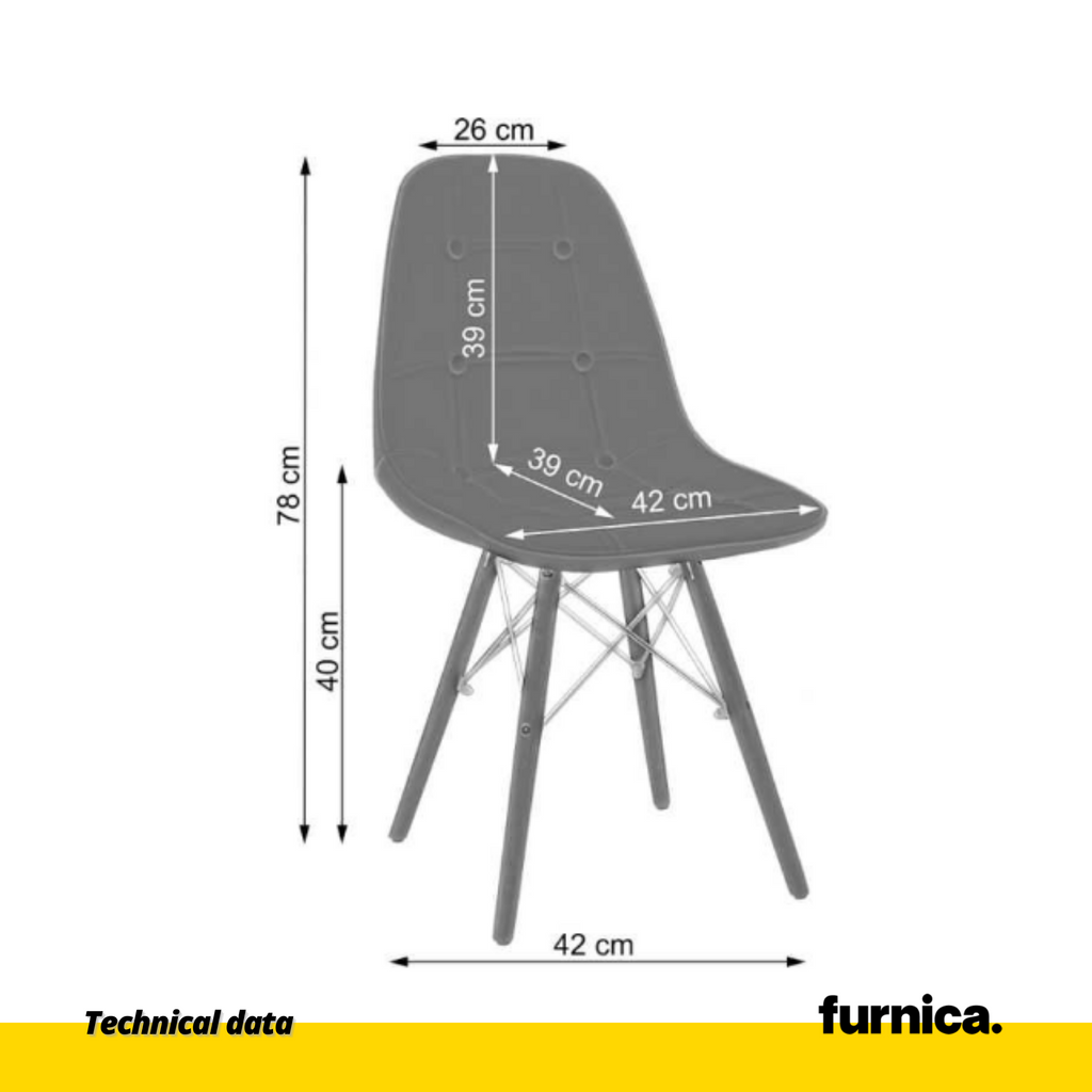 FABRIZIO - Silla de comedor / oficina de terciopelo acolchado con botones y patas de madera - Azul Oscuro