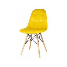 FABRIZIO - Silla de comedor / oficina de terciopelo acolchado con patas de madera - Amarillo