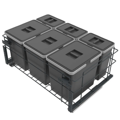 Cubo de reciclaje con cierre suave - 3x15 l + 3x6 l - mueble de 60 cm