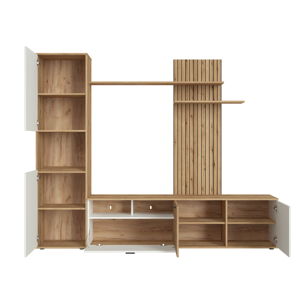 ROSA - Conjunto de muebles de salón - Blanco Perla Mate / Roble Coast Evoke