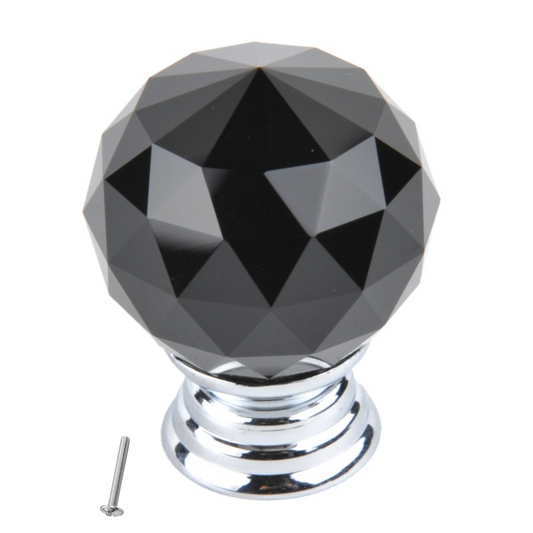 Pomo redondo de cristal negro con efecto de vidrio - Ø30mm - Cromo – Furnica