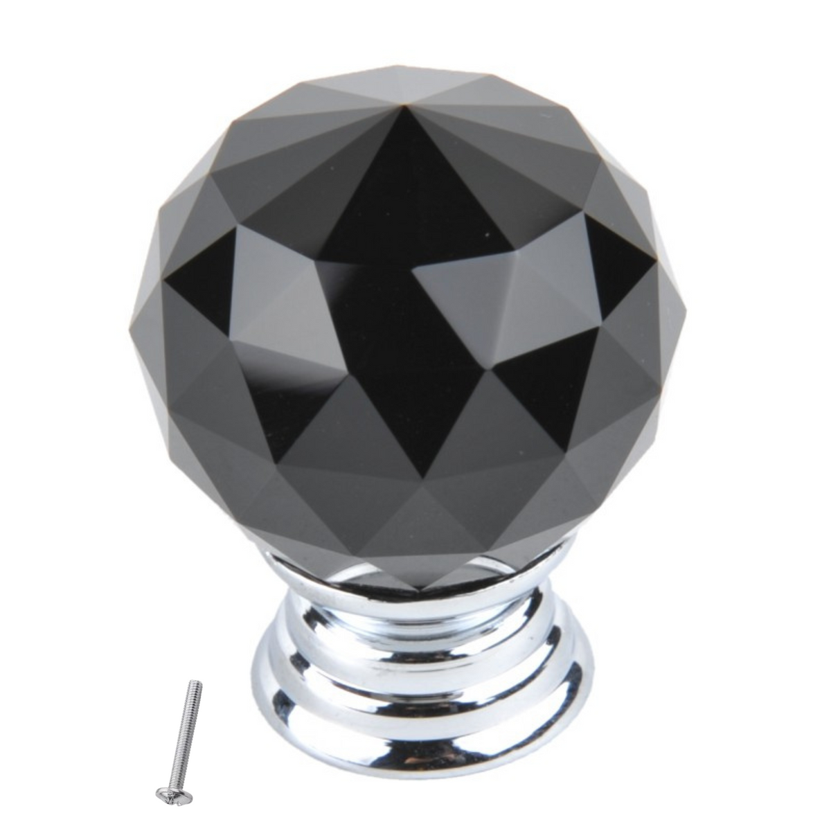 Perilla redonda de cristal negro con efecto de vidrio para gabinetes - Ø40mm - Cromo – Furnica