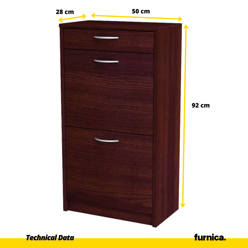 JULIA - Zapatero con 1 cajón y almacenamiento de 2 niveles - Wenge H92cm W50cm D28cm