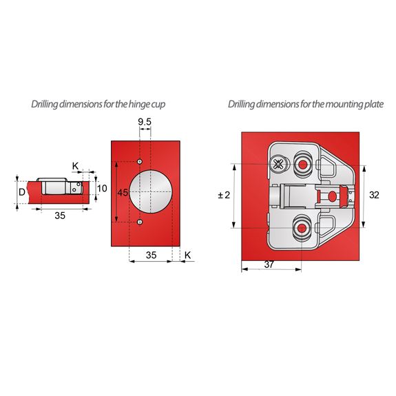 Bisagra de cierre suave en 3D, placa de montaje H0 con tornillos EURO, puertas con solapamiento