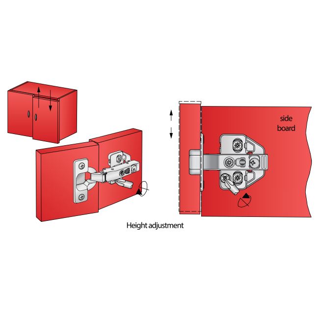 Bisagra de cierre suave en 3D, placa de montaje H0 con tornillos EURO, puertas con solapamiento (5) – Furnica