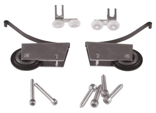 Conjunto de 2 guías superiores asimétricas + 2 ruedas inferiores + 6 tornillos (mango Gabriel)