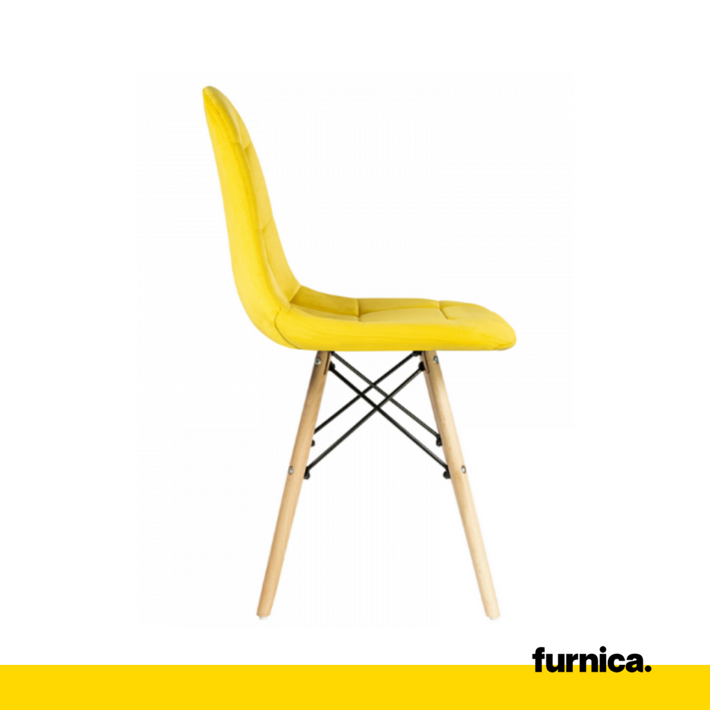 FABRIZIO - Silla de comedor / oficina de terciopelo acolchado con patas de madera - Amarillo