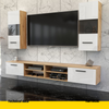 MIRANDA - Mueble TV colgante - 4 armarios - Roble Wotan / Blanco Brillante