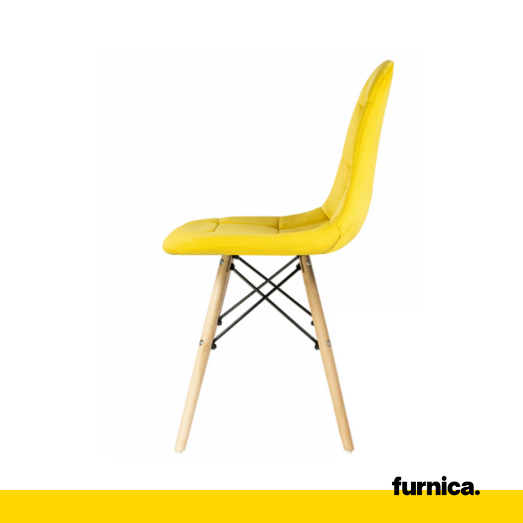 FABRIZIO - Silla de comedor / oficina de terciopelo acolchado con patas de madera - Amarillo