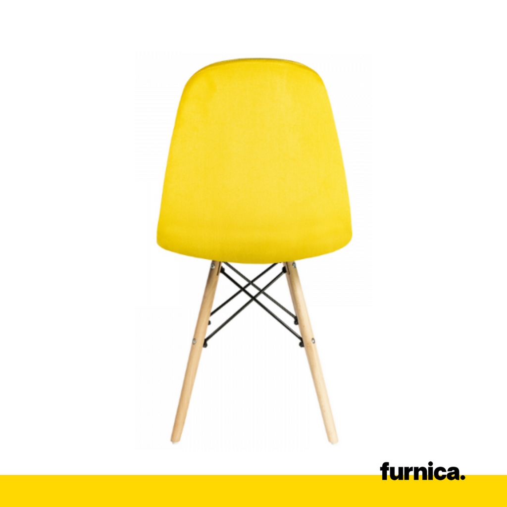 FABRIZIO - Silla de comedor / oficina de terciopelo acolchado con patas de madera - Amarillo