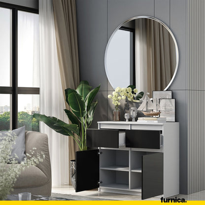 NOAH - Cómoda de 2 cajones y 2 puertas - Armario de almacenamiento para dormitorio - Aparador - Blanco Mate / Negro (4)