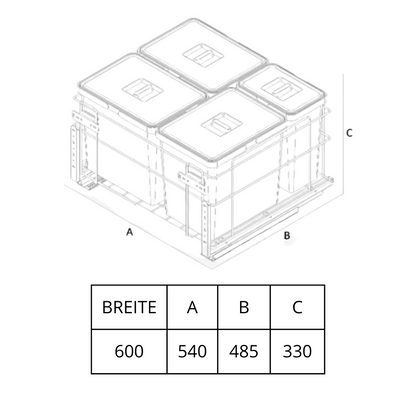 Cubo de reciclaje con cierre suave - 3x15 l + 1x6 l - mueble de 60 cm