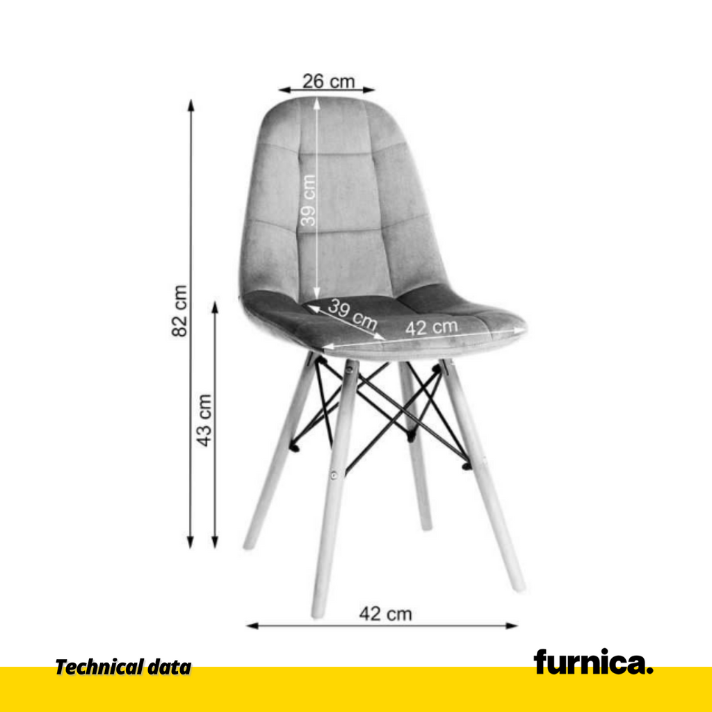 FABRIZIO - Silla de comedor / oficina de terciopelo acolchado con patas de madera - Amarillo