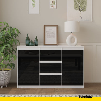 MIKEL - Cómoda de 3 cajones y 2 puertas - Armario de almacenamiento para dormitorio - Aparador - Blanco Mate / Negro (3)