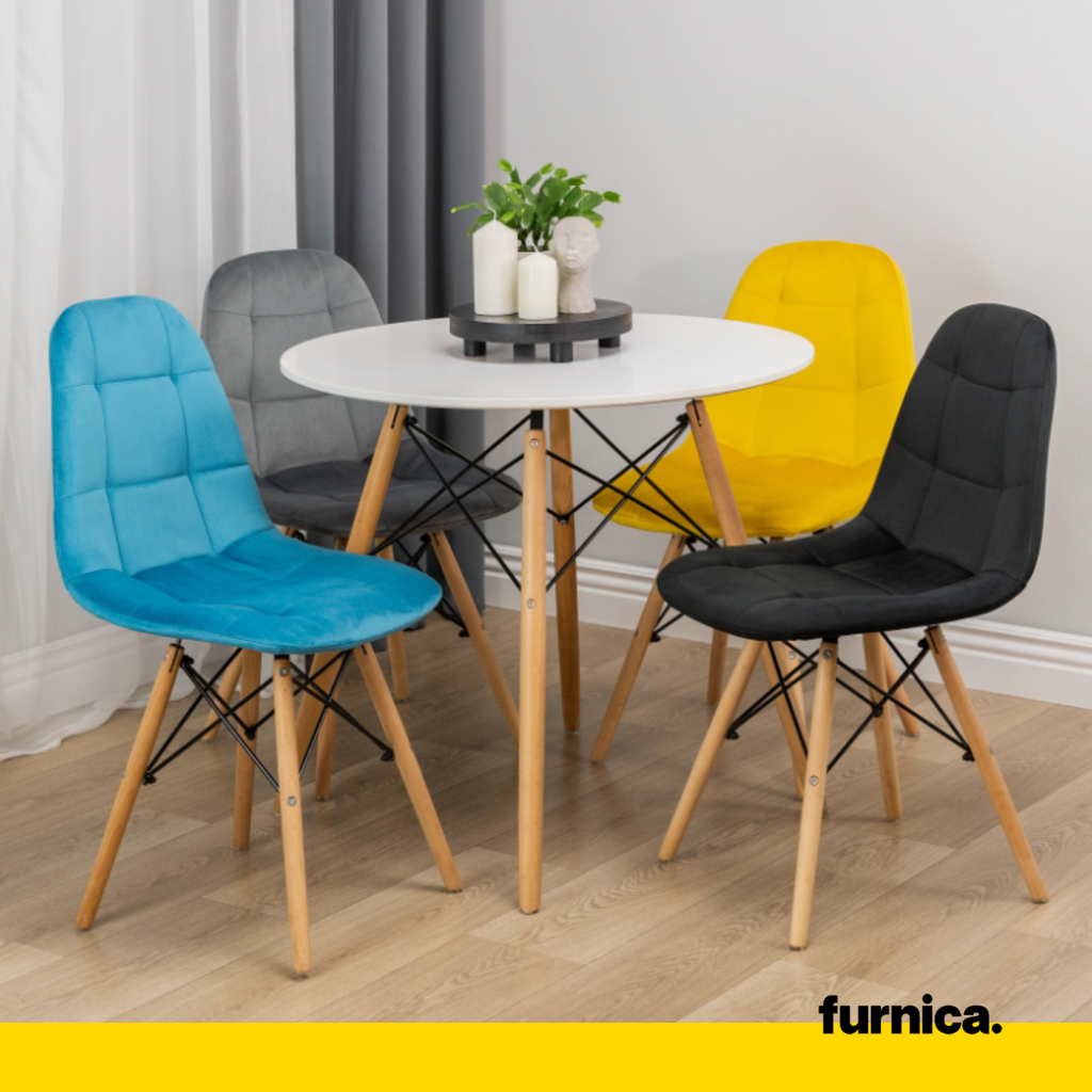 FABRIZIO - Silla de comedor / oficina de terciopelo acolchado con patas de madera - Amarillo