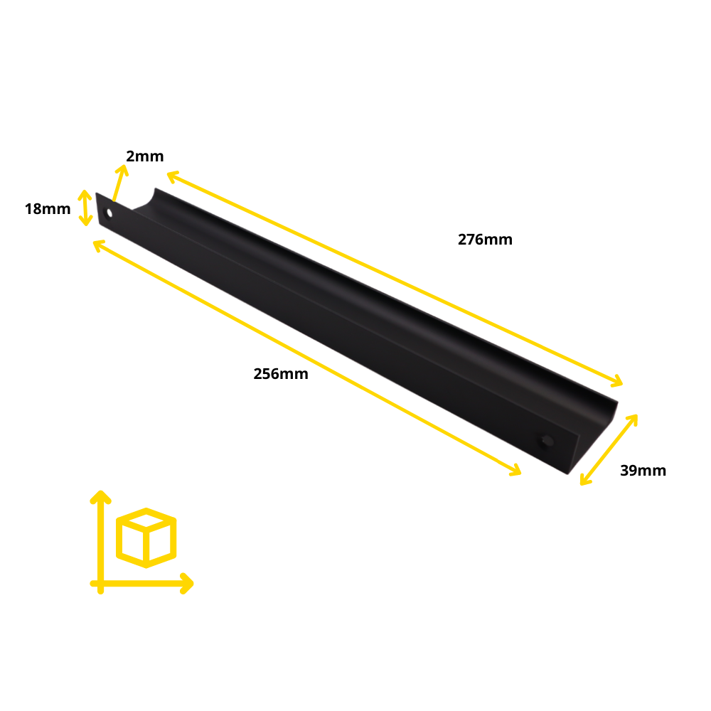 Mango de perfil de agarre en el borde de 256 mm (longitud total de 276 mm) - Negro (2) – Furnica