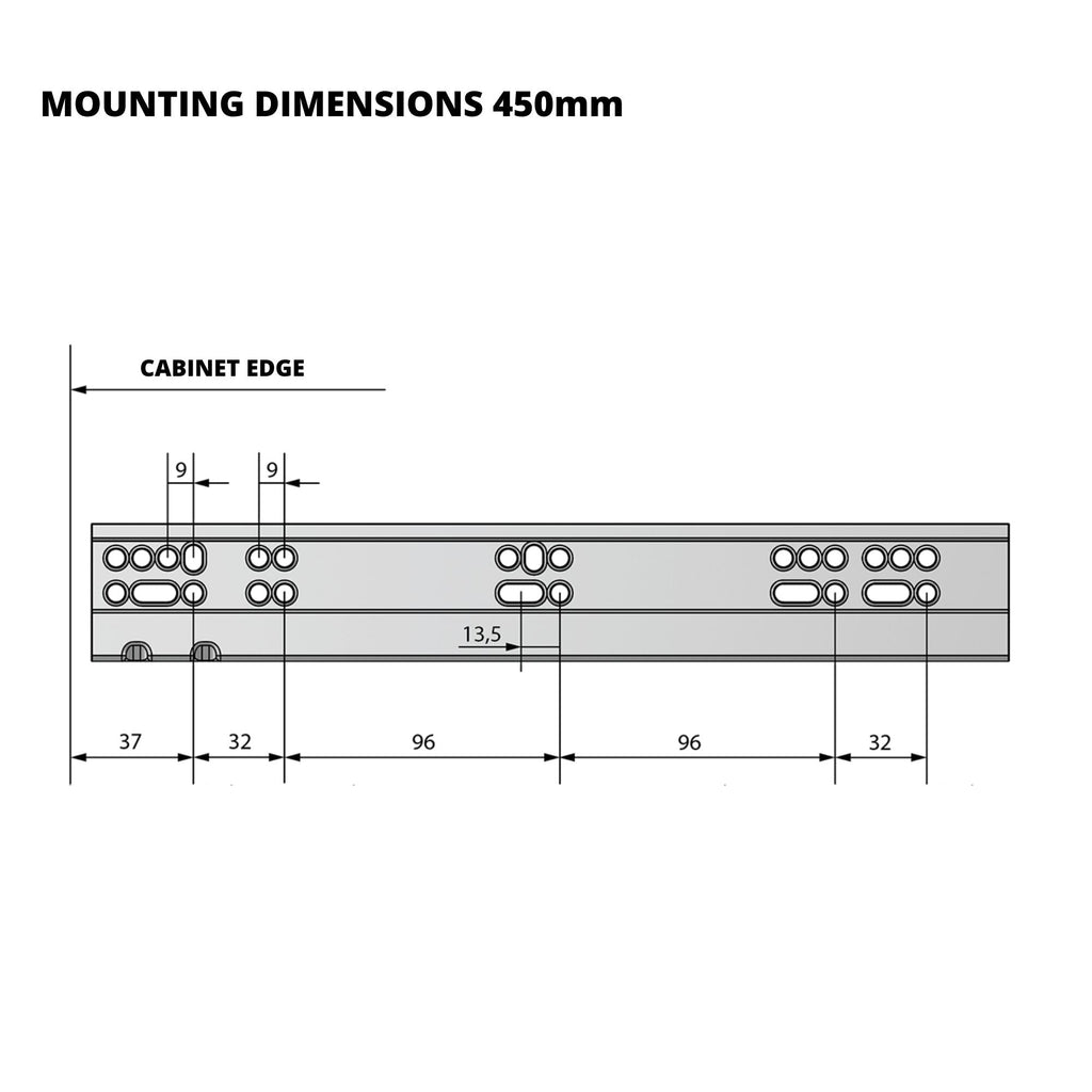 Corredores de cajón ocultos de cierre suave, montaje bajo, extensión completa - 450mm