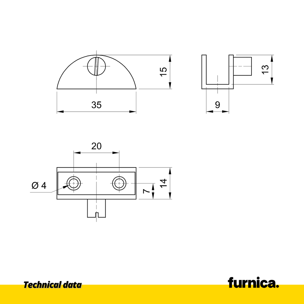 Soporte de estante de vidrio semicircular - Satinado