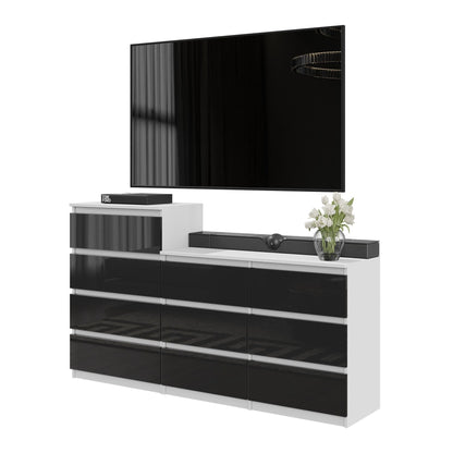 GABRIEL - Cómoda de 10 cajones (6+4) - Armario de almacenamiento para dormitorio - Blanco Mate / Negro Brillante A92/70cm