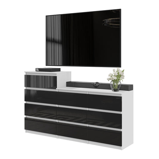 GABRIEL - Cómoda de 10 cajones (6+4) - Armario de almacenamiento para dormitorio - Blanco Mate / Negro Brillante A92/70cm