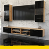 MIRANDA - Mueble TV colgante - 4 armarios - Roble Wotan / Negro Brillante