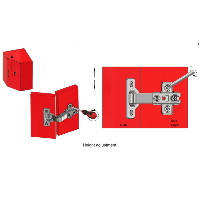 Bisagra de +45º, placa de montaje H2 con tornillos EURO, puertas anguladas
