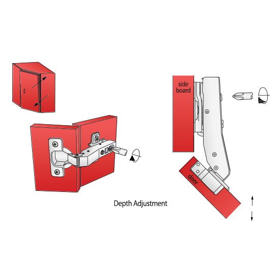 Bisagra de cierre suave a +45º, placa de montaje H2 con tornillos EURO, puertas anguladas (7) – Furnica