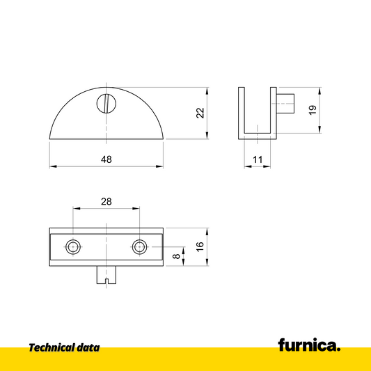 Soporte de estante de vidrio semicircular II - Satinado (2) – Furnica