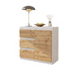 MIKEL - Cómoda de 3 cajones y 1 puerta - Armario de almacenamiento para dormitorio - Blanco Mate / Roble Wotan - A75cm A80cm