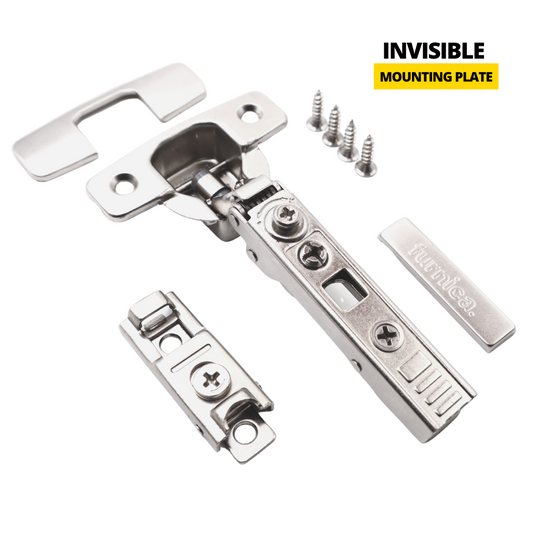 Bisagra 4D de cierre suave a 110°, placa de montaje invisible H0 con tornillos y cubiertas EURO, puertas con solape (2)
