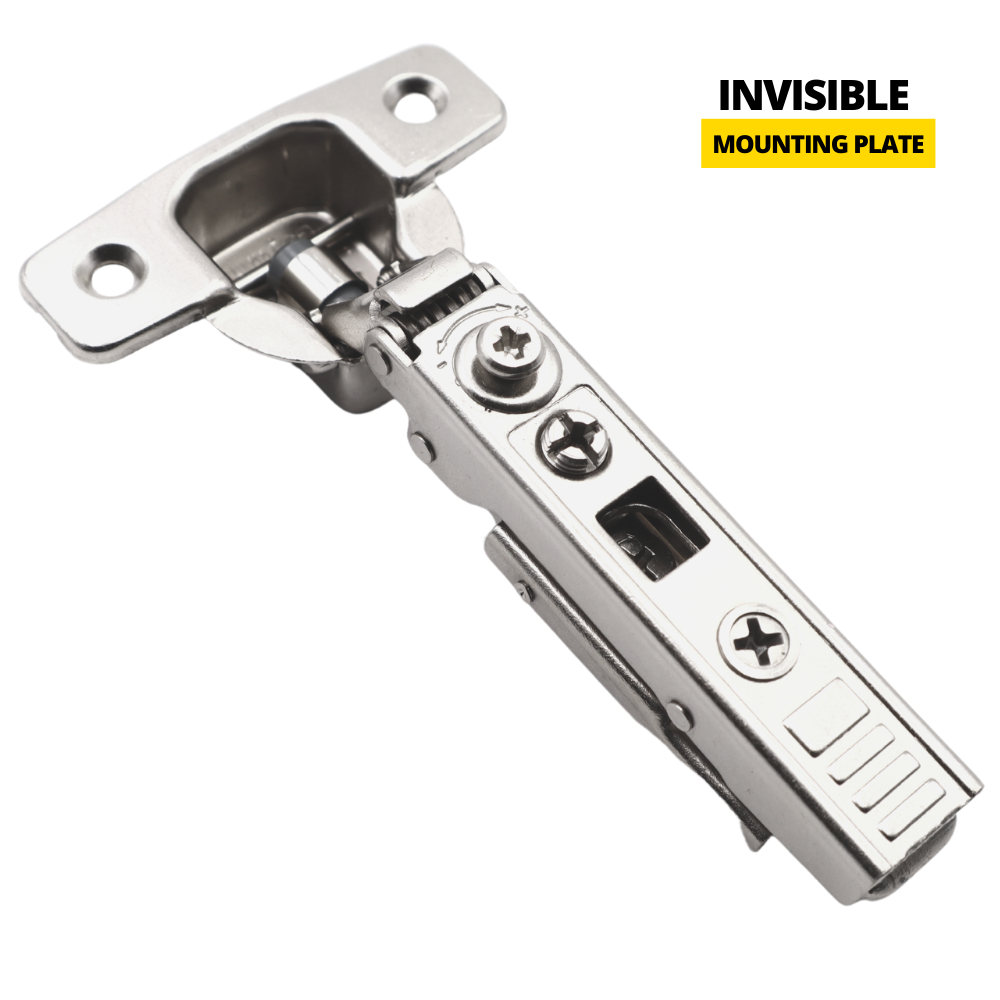 Bisagra 4D de cierre suave a 110°, placa de montaje invisible H0 con tornillos y cubiertas EURO, puertas con solape (8)