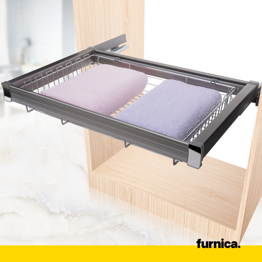 Cestas de almacenamiento extraíbles para armario de 90 cm con cierre suave - Estante individual - Cromo