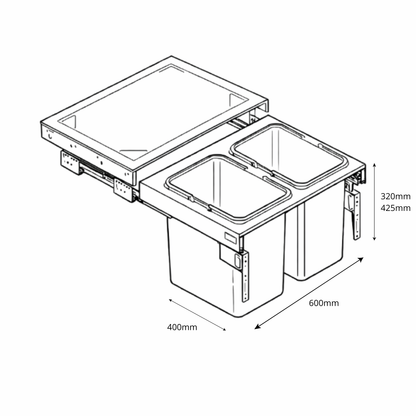 Cubo de basura extraíble para reciclaje - 2x15 l o 2x20 l - mueble de 60 cm