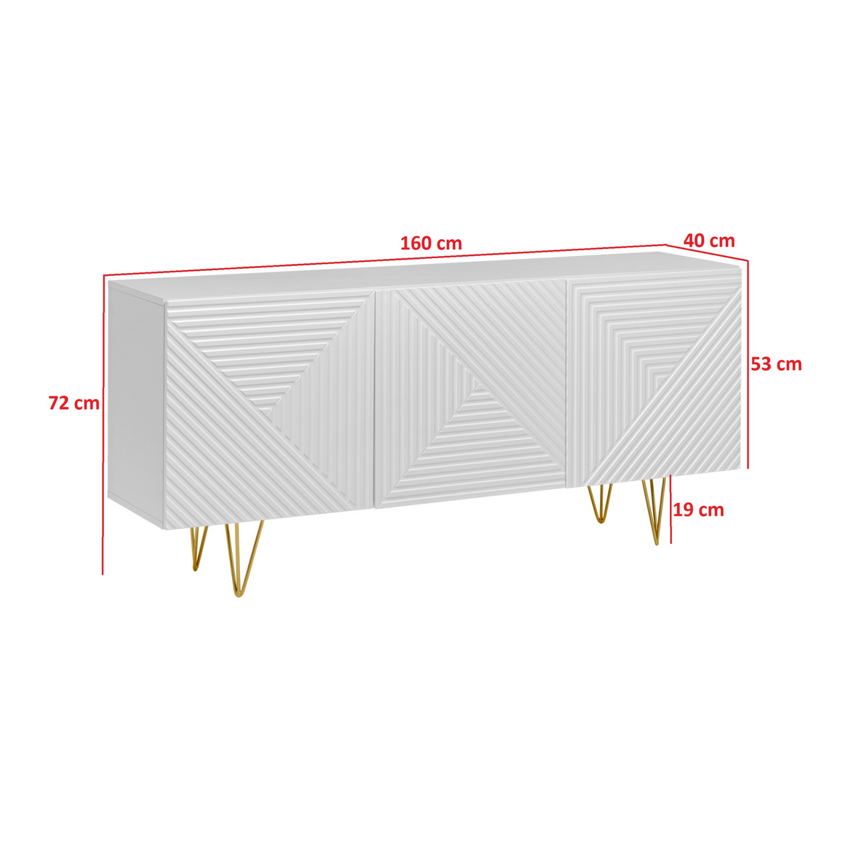PIRÁMIDE - Aparador con frentes/puertas de MDF fresado en 3D - Blanco mate (4) – Furnica