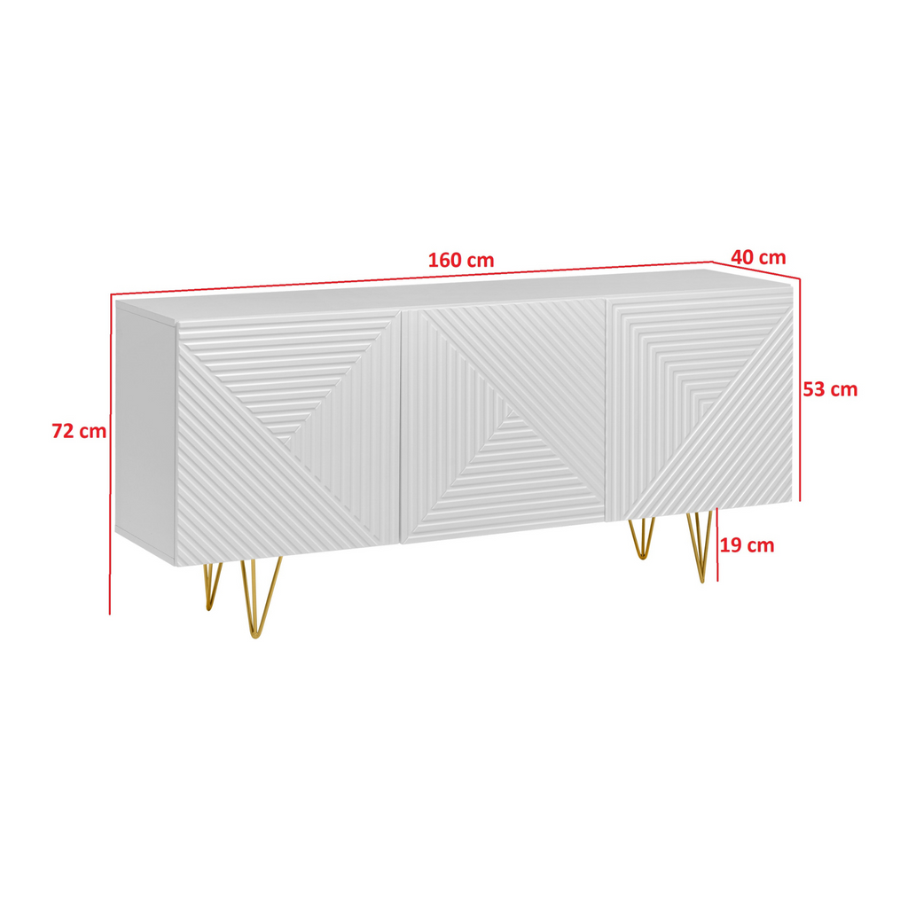 PIRÁMIDE - Aparador con frentes/puertas de MDF fresado en 3D - Blanco mate