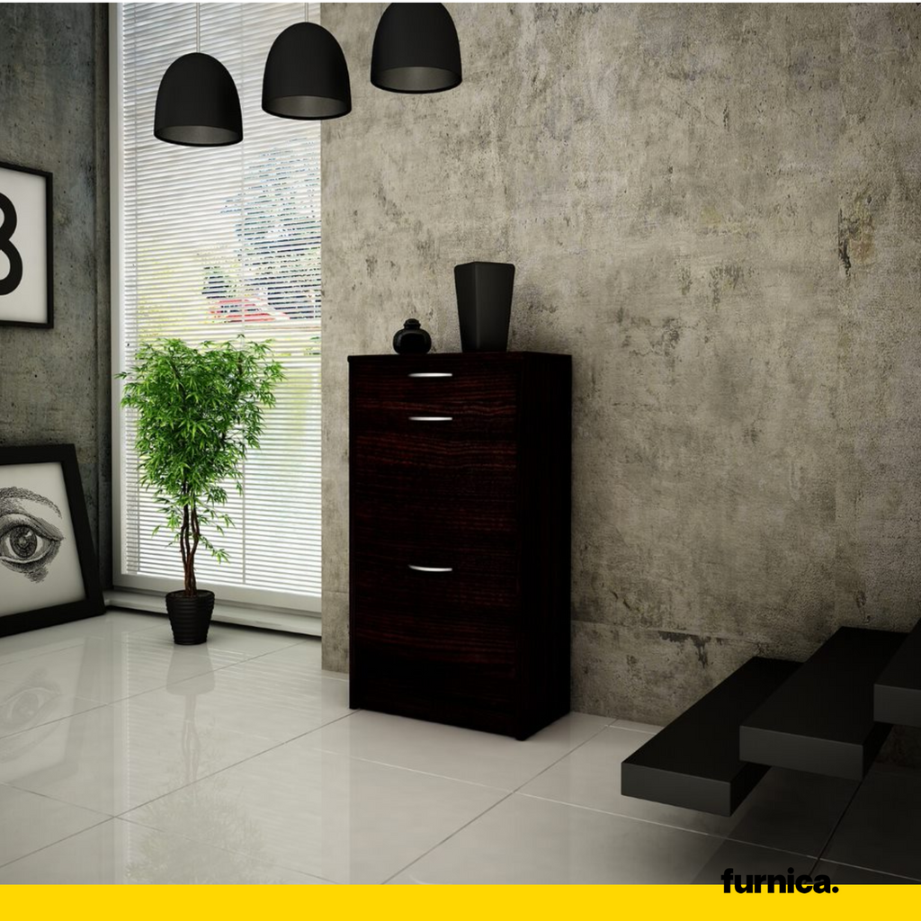 JULIA - Zapatero con 1 cajón y almacenamiento de 2 niveles - Wenge H92cm W50cm D28cm