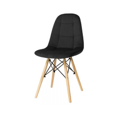 FABRIZIO - Silla de comedor / oficina de terciopelo acolchado con patas de madera - Negro