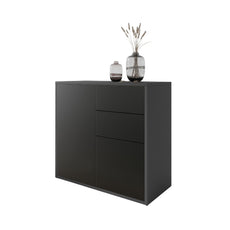 CAMILLE - Aparador de empuje para abrir con 2 puertas y 2 cajones - Antracita / Negro mate H74cm W80cm D36cm