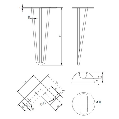 Pata de mesa de 406 mm - Negro mate