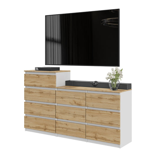 GABRIEL - Cómoda de 10 cajones (6+4) - Armario de almacenamiento para dormitorio - Blanco Mate / Roble Wotan A92/70cm A160cm