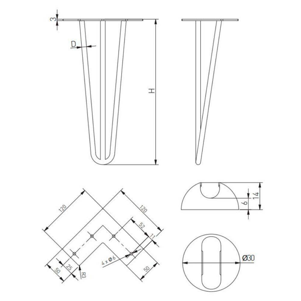 Pata de mesa de 710 mm - Negro mate