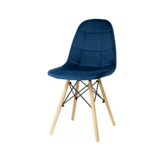 FABRIZIO - Silla de comedor / oficina de terciopelo acolchado con patas de madera - Azul Marino