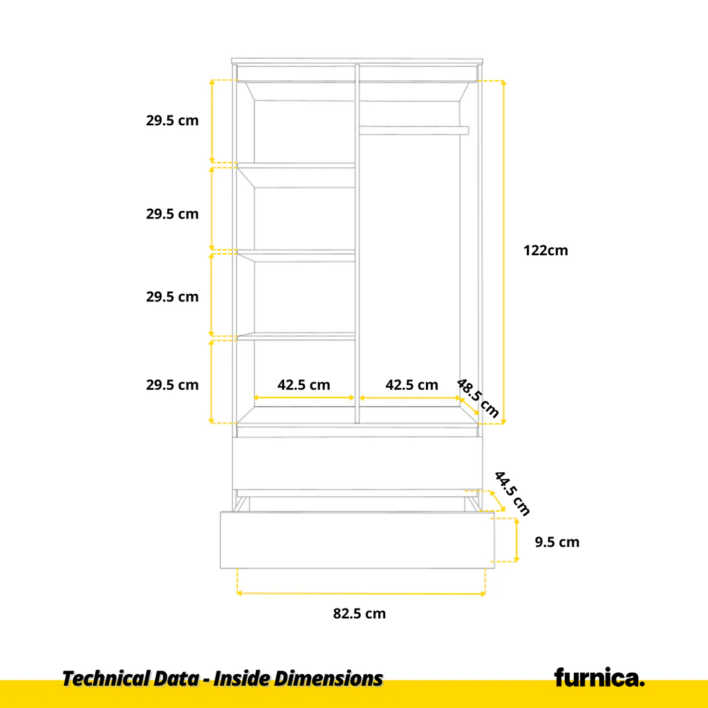 JOELLE - Armario de 2 puertas con 2 cajones - Roble Sonoma / Blanco Brillante - A180cm A90cm P50cm