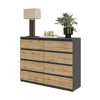 GABRIEL - Cómoda de 8 cajones - Armario de almacenamiento para el dormitorio - Aparador - Antracita / Roble Wotan - A92cm