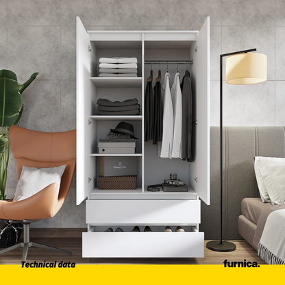 JOELLE - Armario de 2 puertas con 2 cajones - Blanco Mate - A180cm A90cm P50cm (4) – Furnica
