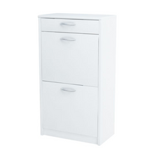 JULIA - Zapatero con 1 cajón y almacenamiento de 2 niveles - Blanco mate H92cm W50cm D28cm