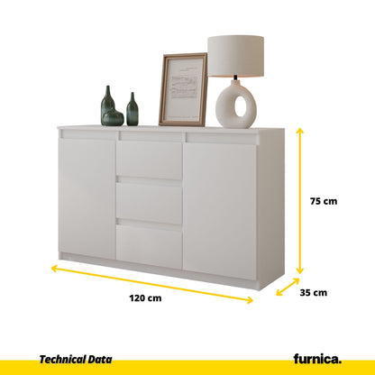 MIKEL - Cómoda de 3 cajones y 2 puertas - Armario de almacenamiento para dormitorio - Aparador - Blanco Mate - A75cm (2)