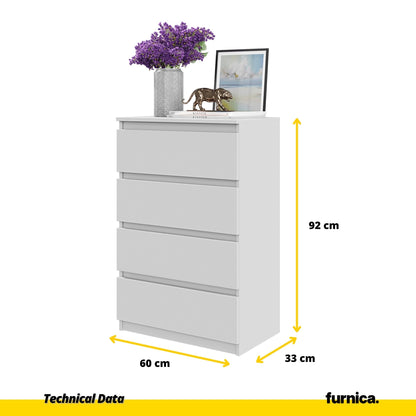 GABRIEL - Cómoda de 4 cajones - Armario de almacenamiento para el dormitorio - Aparador - Blanco Mate - A92cm A60cm P33cm (2)