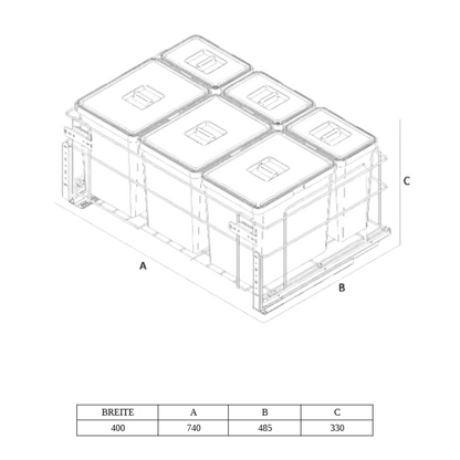 Cubo de reciclaje con cierre suave - 3x15 l + 3x6 l - mueble de 60 cm
